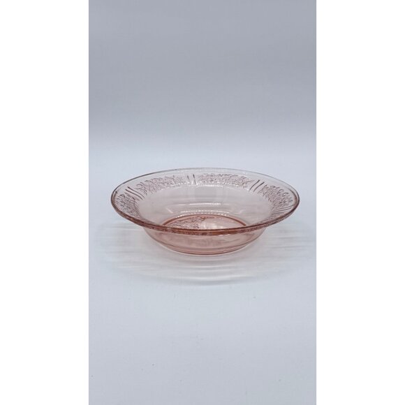 Vintage Sharon Rose Pink Depression Glass Bowl With Embossed Florals - Picture 3 of 7